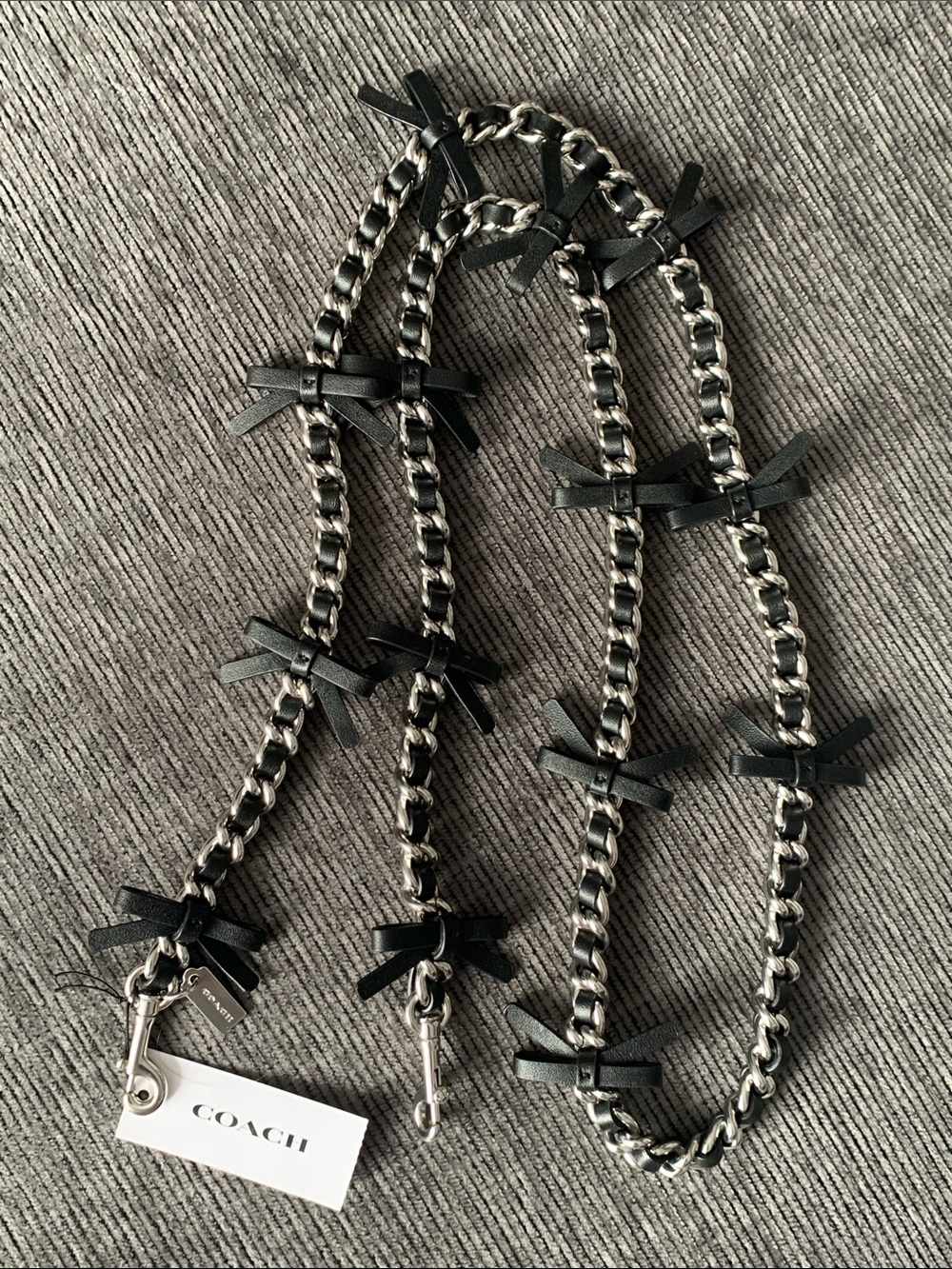Leather Chain Strap with Bows - black | silver
